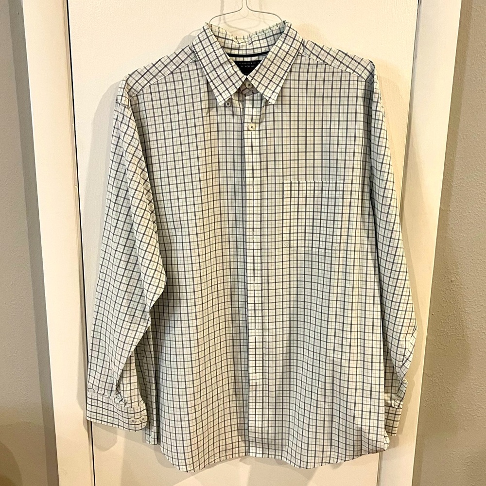 Men’s Long-Sleeve Button Down Dress Shirt, Roundtree & Yorke, Size Large, White